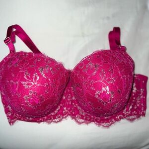 NWOT Victoria Secret Dream Angels Allure Shine Fuchsia Demi bra 38DD